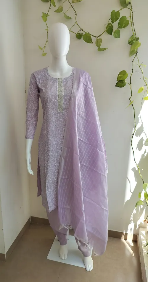 Khadi Cotton Salwar Set - Purple
